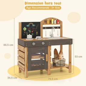 Conjunto de cozinha de brinquedo de madeira para crianças com geladeira, fogão e pia - branco