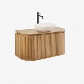 Conjunto De Móvel De Casa De Banho Suspenso Em Madeira De Manga Analis Madeira Natural & Cimento Redondo Branco Ø40 Cm Zavion & Sem - Sklum