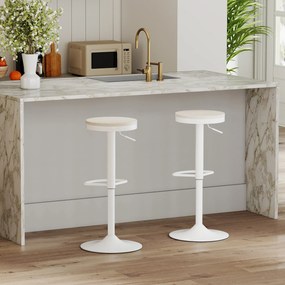 Conjunto de 2 bancos de bar, bancos giratórios com assento em madeira de seringueira, altura ajustável e apoio para os pés, branco