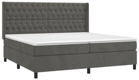 Cama box spring c/ colchão/LED 200x200cm veludo cinzento-escuro