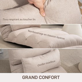 Poltrona individual conversível 58 x 119 x 78 cm com encosto e apoio para a cabeça ajustáveis em 5 posições, bege