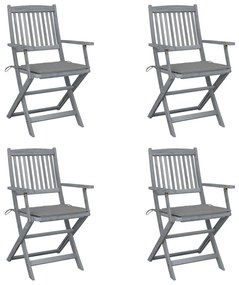 vidaXL Cadeiras exterior dobráveis c/ almofadões 4 pcs acácia maciça