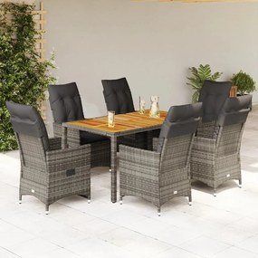 vidaXL 7 pcs conjunto de jantar p/ jardim c/ almofadões vime PE cinza