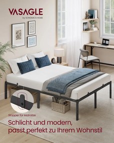 Estrutura de cama em metal 200 x 140 x 40,6 cm (COLCHÃO NÃO INCLUIDO) com espaço de arrumação e design moderno Preta