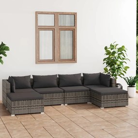 vidaXL 6 pcs conjunto lounge de jardim c/ almofadões vime PE cinzento