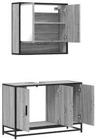 2 pcs conjunto móveis WC derivados de madeira sonoma cinza