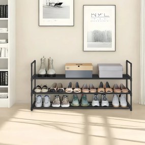 Sapateira com 3 níveis metálica  30 x 116 x 55 cm para sapatos preta