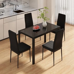 Mesa de jantar em vidro retangular 120 x 70 x 75 cm para 4 pessoas Mesa de cozinha com estrutura metálica Preto