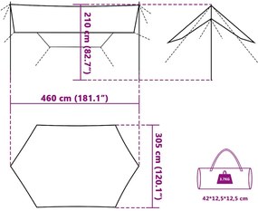Lona de campismo 460x305x210 cm impermeável azul
