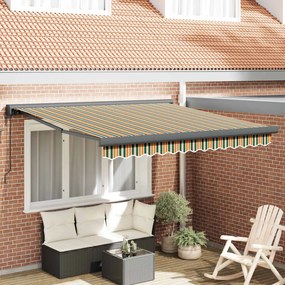 vidaXL Toldo Retrátil Verde e amarelo 350 x 250 cm Tecido, Metal