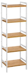 SONGMICS Suporte de armazenamento de bambu de 5 camadas para banheiro, cozinha, quarto, 31,5 x 45 x 142 cm, natural e branco BCB75WN