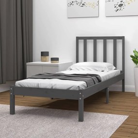 vidaXL Estrutura de cama pequena solteiro 75x190 cm pinho maciço cinza
