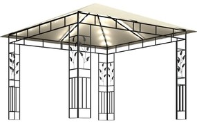 Gazebo c/ mosquiteiro e cordões luzes LED 3x3x2,73m creme