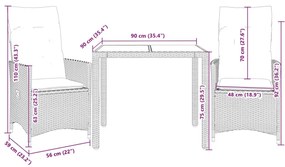 3 pcs conjunto bistrô com almofadões vime PE bege