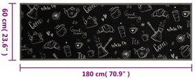 Tapete de cozinha lavável 60x180 cm veludo padrão morning preto