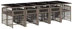 11 pcs conjunto jantar p/ jardim c/ almofadões vime PE cinzento
