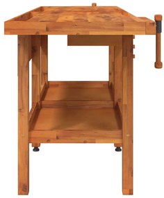 Bancada de trabalho + gavetas/tornos 192x62x83 cm acácia maciça