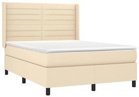 Cama box spring c/ colchão e LED 140x200 cm tecido cor creme