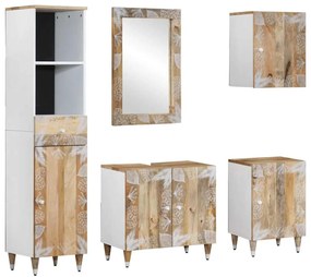 vidaXL 5 pcs conj. móveis p/ casa de banho madeira de mangueira maciça