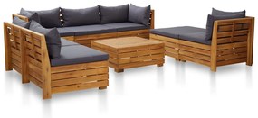 8 pcs conjunto lounge jardim c/ almofadões acácia cinza-escuro