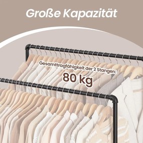 Guarda roupa aberto, Cabide com rodas, 2 varões, e com prateleira 59 x 100 x 162 cm preto