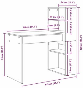 Secretária com Armazenamento Carvalho Sonoma 113x54x120 cm Madeira Eng