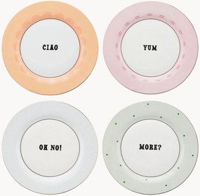 Pratos de pequeno-almoço em porcelana fine bone china Slogan, conjunto de 4