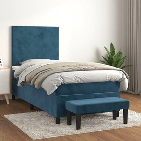 vidaXL Cama com molas/colchão 80x200 cm veludo azul-escuro