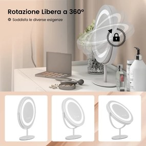 Espelho de maquilhagem com 30 cm de diâmetro e iluminação LED tricolor regulável branco