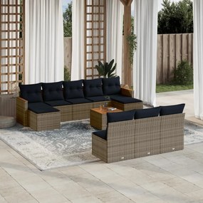vidaXL 11 pcs conjunto sofás de jardim c/ almofadões vime PE cinzento