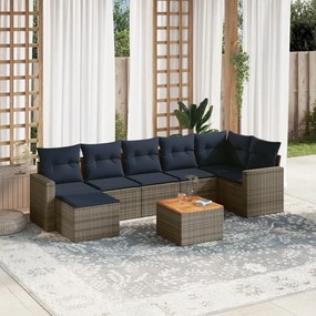 vidaXL 8 pcs conjunto sofás p/ jardim c/ almofadões vime PE cinzento