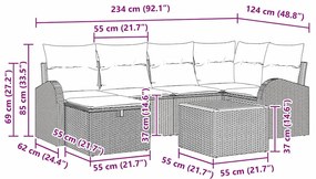 Conjunto de Sofá de Jardim de 7 Peças com Almofadas Bege Polirattan