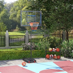 Cesto de basquetebol para crianças, altura ajustável entre 210 e 260 cm (exterior e interior), com rodas e base de lastro, azul e preto