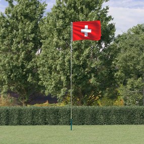 Bandeira da Suíça e mastro 5,55 m alumínio