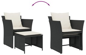 Cadeira de jardim com apoio de pés vime PE preto