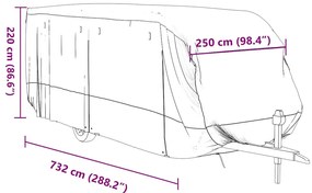 Cobertura caravana 732x250x220 cm tecido não tecido cinzento