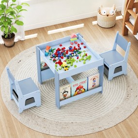 Conjunto de Mesa e Cadeiras Infantis, 62 x 62 x 56,5 cm, Tampo Reversível, Azul