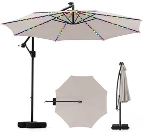 Guarda-sol 300 x 260 cm com base, iluminação LED, 9 modos, ajuste fácil da inclinação, rotação de 360° Bege