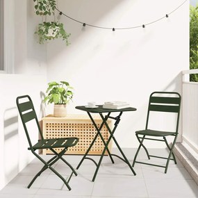 Conjunto de Bistro Dobrável de 3 Peças vidaXL Verde Escuro em Aço