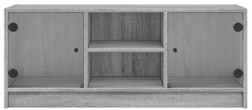 Móvel de TV c/ portas de vidro 102x37x42 cm cinza sonoma