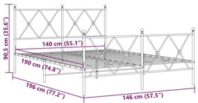 Estrutura de cama com cabeceira e pés 140x190 cm metal branco