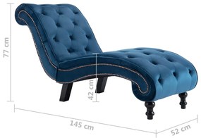 Chaise Longue Elia em Veludo -  Azul - Design Vintage