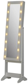 Guarda-Joias de Pé, com Espelho, Armário para Joias 16 Luzes LED Reclinável 36x30x136cm Branco