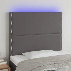 Cabeceira cama c/ LED couro artif. 100x5x118/128 cm cinzento