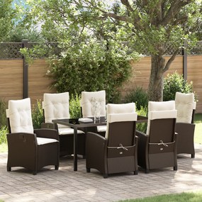 vidaXL Conjunto de Jantar de Jardim com 7 Peças e Almofadas – Rattan Poliéster Marrom.