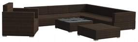 8 pcs conjunto lounge jardim c/ almofadões vime PE castanho