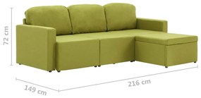 Sofá-cama modular de 3 lugares tecido verde