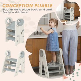 Escadote infantil de 3 degraus, escadote de cozinha para crianças, dobrável, altura ajustável de 2 a 3 degraus, cinzento