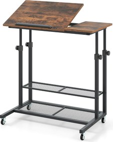 Secretária 80 x 50 x 64,5-89 cm ajustável em altura com tampo inclinável portátil com rodas Castanha