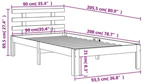 Cama sem colchão 90x200 cm pinho maciço castanho-mel